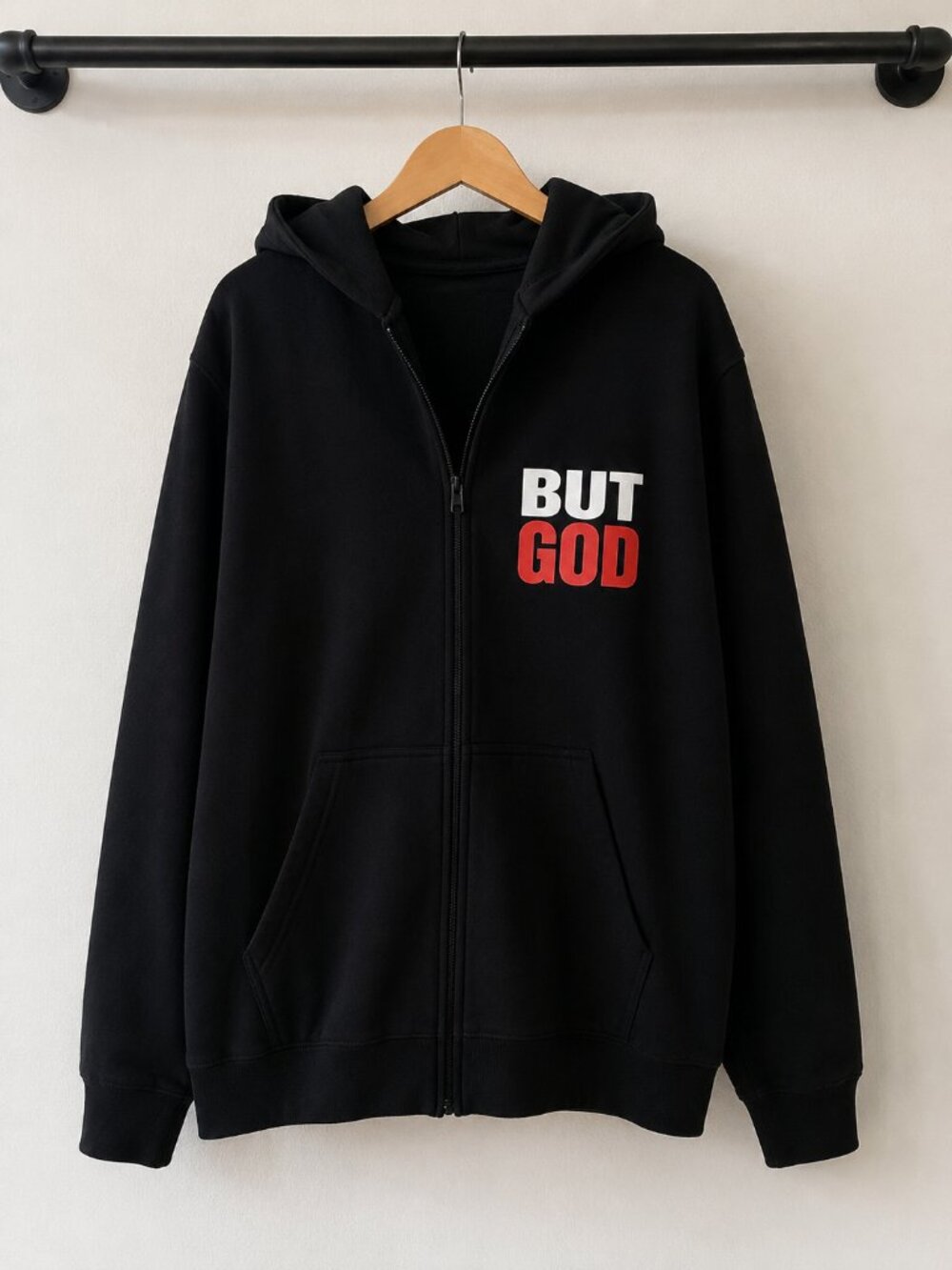 True Rock “BUT GOD” Christian Faith Zip-Up Hoodie Black XL
